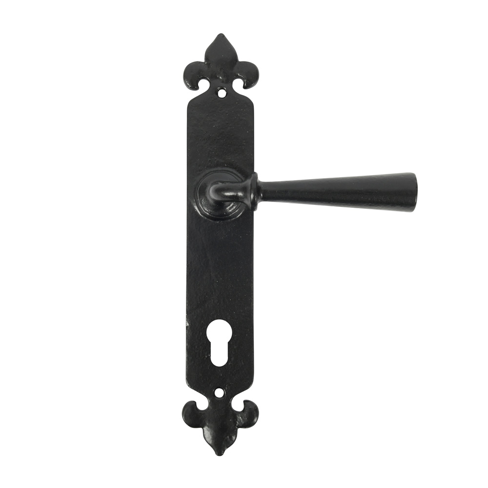 Kirkpatrick 2521 Fleur De Lys Lever Handle Euro - Smooth Black (Sold in Pairs)